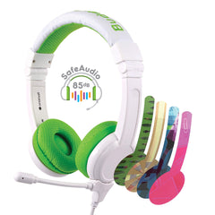 ONANOFF BuddyPhones SCHOOL PLUS - Volume-Safe Audio Headset for Kids, Foldable, Adjustable, w/Detachable 3.5mm Jack & High-Performance Beam Microphone, Perfect Home/On-line Study, Super Durable Green
