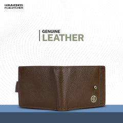 HAMMONDS FLYCATCHER Genuine Leather Wallet for Men - RFID Protected Leather Purse for Men, Money Purse for Men - 5 Card Slots, Coin Pocket, Hidden Pockets, Metal Snap Button - Brushwood