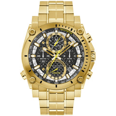 Bulova Men's Icon High Precision Quartz Chronograph Watch, Curved Mineral Crystal, 300m Water Resistant, Continuous Sweeping Secondhand, Luminous Markers - Gold Tone