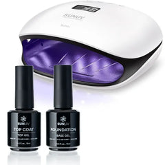 SUNUV SUN4 48W UV LED Nail Lamp, 15ml Top and Base Coat Gel Polish Set Home and Salon Use