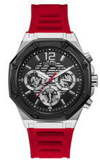 GUESS Men's Quartz Watch Stainless Steel case 44MM, Red Silicone Strap (Model: GW0263G3)