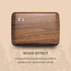 Aluminium Smart Case V2 Wallet - Metal Clasp - RFID Blocking Card Holder - Holds up to 10 Cards and Banknotes - Covering Wood Imitation Sequoia