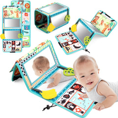 Joyfia Tummy Time Baby Mirror Toys Baby Toys 0-6 Months, Floor Mirror with Crinkle Cloth Book & Teethers, Double-sided Black and White High Contrast Toy, Infant Sensory Toys for Newborn 0-12 Months