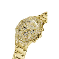 GUESS Men's Dress Octagonal Crystal Multifunction 44mm Watch, Gold-Tone