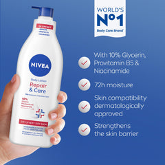 NIVEA Body Lotion for Very Dry Skin, Repair & Care, with Deep Moisture Serum and Dexpanthenol, 72H Relief from Dry & Tight Skin - 400ml