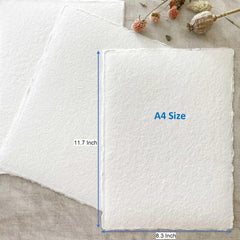 KhpalKar Handmade Deckle Edge Cotton Paper 20 Sheets A4 Size 300 GSM White Color 100% Cotton Ecologically for Greetings Cards Invitions Calligraphy Wedding Stationery and Painting