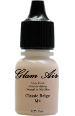Airbrush Makeup Foundation Matte Finish M4 Classic Beige Water-based Makeup Long Lasting All Day Without Smearing Running, Fading or Caking 5ml Bottle By Glam Air