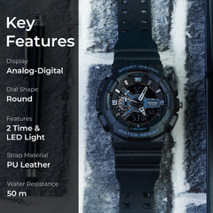 SKMEI Men's Digital Sports Watch, LED Square Large Face Analog Quartz Wrist Watch with Multi-Time Zone Waterproof Stopwatch