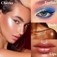 Highlighter Powder Makeup Palette, Diamond Shine Highlighter, Face Highlighter Palette with Brush, Long Lasting Lightweight Shimmer Colors for Highlighting and Contouring (Pearl White)