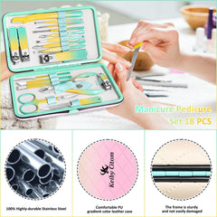 NALACAL Manicure Set Nail Clipper Kit - 18Pcs Professional Pedicure Care Tools Stainless Steel Women Mens Grooming Kit for Travel (Color)