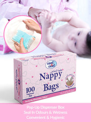 Cool & Cool Nappy Bags 100's- Mildly Scented Diaper Disposable Bags + Baby Wipes 25's - Alcohol Free, Fragrance-Free, Ultra Soft - Combo Pack