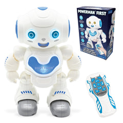 Lexibook Powerman First, My first smart Interactive Toy Learning Robot Toy for Kids Dancing plays music Boy Girl, white/blue