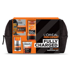 L’Oréal Paris L'Oreal Men Expert Gift Set for Men, Hydra Energetic Fully Charged Washbag: Shower Gel, Moisturiser for Men, Sheet Face Mask and Face Wash