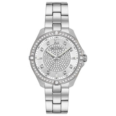Bulova Ladies' Classic Crystal Stainless Steel 2-Hand Quartz Watch, Pave Dial Style: 96L236, Silver, Crystal Quartz Silver-Tone Stainless Steel Bracelet - Silver