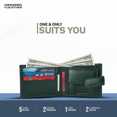 HAMMONDS FLYCATCHER RFID Protected Brown Nappa Leather Wallet for Men|5 Card Slots| 1 Coin Pocket|2 Hidden Compartment|2 Currency Slots, Sea Green, Modern, Sea Green, Modern