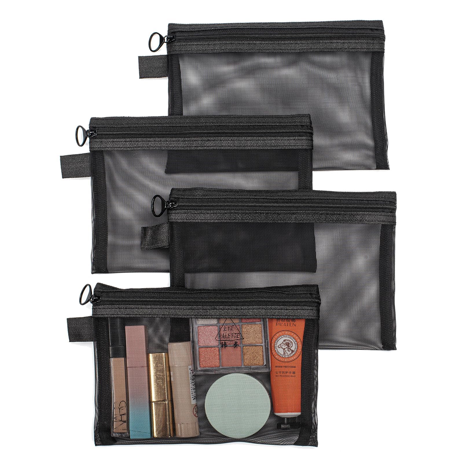Muyaps 4Pcs Mesh Makeup Bags Mesh Zipper Pouch, Cosmetic Small Pouch B