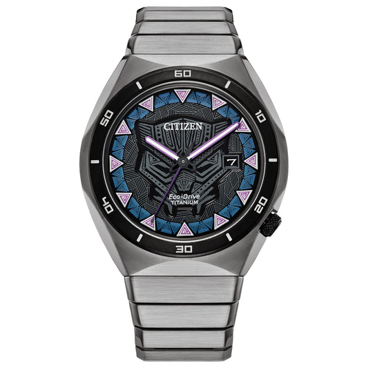 Citizen Men's Eco-Drive Marvel Black Panther Watch in Super Titanium, Black Panther Art Multi-Color Dial (Model: AW1668-50W)