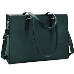 Laptop Bag for Women Waterproof Lightweight Leather 15.6 Inch Computer Tote Bag - Deep Green