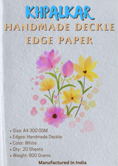 KhpalKar Handmade Deckle Edge Cotton Paper 20 Sheets A4 Size 300 GSM White Color 100% Cotton Ecologically for Greetings Cards Invitions Calligraphy Wedding Stationery and Painting