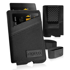 Fidelo Minimalist Wallet for Men - Slim Credit Card Holder RFID Mens Wallets with Magnetic Money Clip - Black Nylon and Carbon Fiber