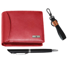 WildHorn® RFID Protected Genuine Leather Wallet & Gift Combo for Men - Red M