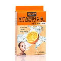 Azure Cosmetics Vitamin C & Collagen Moisturizing Facial Mask- Anti Aging, Deeply Moisturizing & Firming - Brightening Mask, Improves Elasticity - Skin Care Made in Korea - 5 Pack