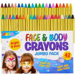 JOYIN 42pcs Face and Body Paint Crayons, Face Painting Kit Safe and Non-Toxic Ultimate Party Pack Including 14 Metallic Colors for Birthday Makeup Party Supplies, Festivals