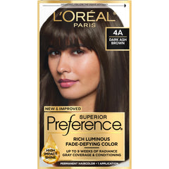 L’Oréal Paris Superior Preference Fade-Defying Color 4A Dark Ash Brown Cooler for Unisex - 1 Application