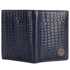 HAMMONDS FLYCATCHER Genuine Leather Wallet for Men, RFID Protected Leather Purse for Men, Money Purse for Men, Tri-Fold Wallet, 5 Card Slots, 2 ID Slots, Hidden Pockets, Metal Snap Button, Croc Blue