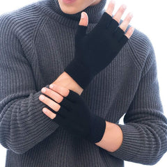 monochef 2 Pair Half Finger Gloves Winter Knit Touchscreen Warm Stretchy Mittens Fingerless Gloves in Common Size for Men and Women,black