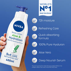 NIVEA Body Lotion for Normal to Dry Skin, Aloe & Hydration, 5in1 Complete Care, with Deep Moisture Serum, 48H Fast Refreshing Moisture, 2x400ml - Pack of 2