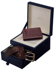 WildHorn® RFID Protected Genuine Leather Wallet & Gift Combo for Men - Maroon brown
