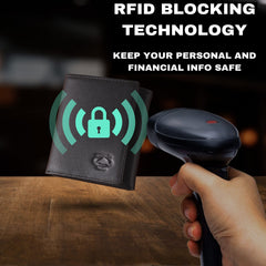 Stealth Mode Leather Trifold RFID Wallet For Men With Flip Out ID Holder - Black