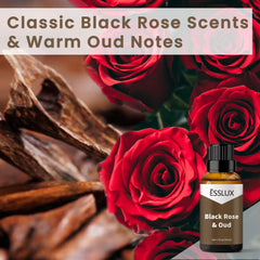 ESSLUX Black Rose & Oud Fragrance Oil - Essential Oils for Diffuser, Candle Soap Making Scents, Aromatherapy Scented Massage, Perfume for Humidifier Home Fragrance, 30ml