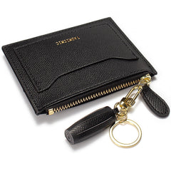 Minimalist Small Leather Card Holder Pocket Wallet Womens Coin Purse Handbag (Black)