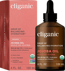 Cliganic Certified Organic Jojoba Oil 120ml | 100% Pure Natural Cold Pressed Unrefined, Hexane Free Carrier Oil | for Hair Face & Nails
