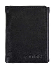 steve madden Men's Leather Trifold Wallet With RFID Blocking Technology, Black (Smooth Grain), One size