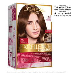 L’Oréal Paris Excellence Crème Permanent Hair Color, 6.7 Chocolate Brown, Pack Of 2