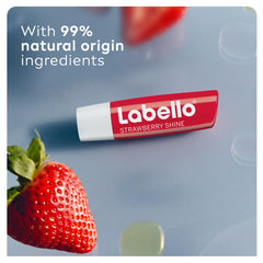 Labello Strawberry Shine Lip Balm, 24H Melt-In Moisture, with Shea Butter and Natural Oils Enriched with Vitamins, with Natural Ingredients, Mineral Oil Free, Vegan, 4.8g, Pack of 2