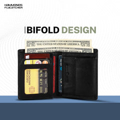 HAMMONDS FLYCATCHER Genuine Leather Wallet for Men - RFID Protected Leather Purse for Men, Money Purse for Men, Bi-Fold Wallet - 3 Card Slots, 2 ID Slots, Coin Pocket, Hidden Pockets - Black