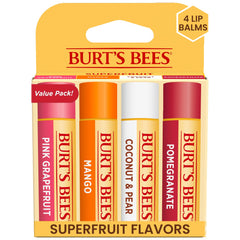 Burt's Bees 100% Natural Moisturizing Lip Balm, Superfruit - Pink Grapefruit, Mango, Coconut & Pear, Pomegranate - 4 Tubes