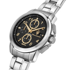 Maserati Men's Successo Solar 44 mm Case Black Dial Wrist Watch, Stainless Steel Bracelet