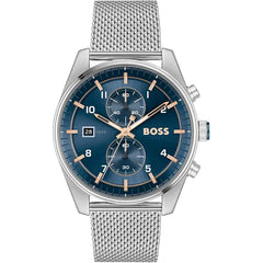 Boss Chronograph Quartz Watch for Men Collection Skytraveller with Stainless Steel Strap - 1514149 - Silver
