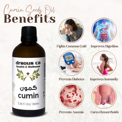 Drsous Ca Organic Cumin Oil 100ml | 100% Pure Cold Pressed Therapeutic Grade Essential Oil for Hair Growth, Muscle and Joint Relief | Made in Palestine
