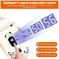 Lolotzii Portable Bottle Warmer, Temperature Adjustment Baby Milk Waemer with LED Display and USB, Panda Waterproof Bottle Warmer for Travel, Car