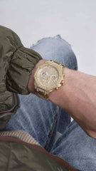 GUESS Men's Dress Octagonal Crystal Multifunction 44mm Watch, Gold-Tone