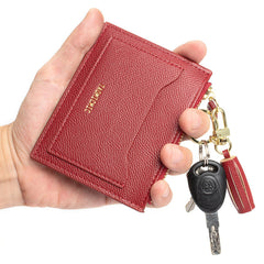 Valentoria Minimalist Small Leather Card Holder Pocket Wallet Womens Coin Purse Handbag (Z-Red)