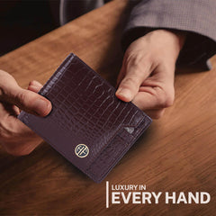 HAMMONDS FLYCATCHER Genuine Leather Wallet for Men - RFID Protected Leather Purse for Men, Money Purse for Men, Bi-Fold Wallet - 6 Card Slots, 1 Card Case, Coin Pocket, Hidden Pockets - Croc Brown