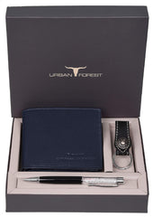 URBAN FOREST Leather Wallet Combo for Men - Leather Wallet, Keyring & Pen Combo Gift Set for Men, Dark Blue
