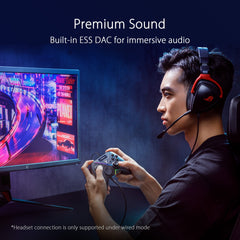 ASUS ROG Raikiri Pro Wireless PC controller, OLED display, USB-C/2.4GHz/BT on PC, USB-C on Xbox, 4 remappable rear buttons, step/linear triggers, adjustable joystick sensitivity, 3.5mm jack, ESS DAC